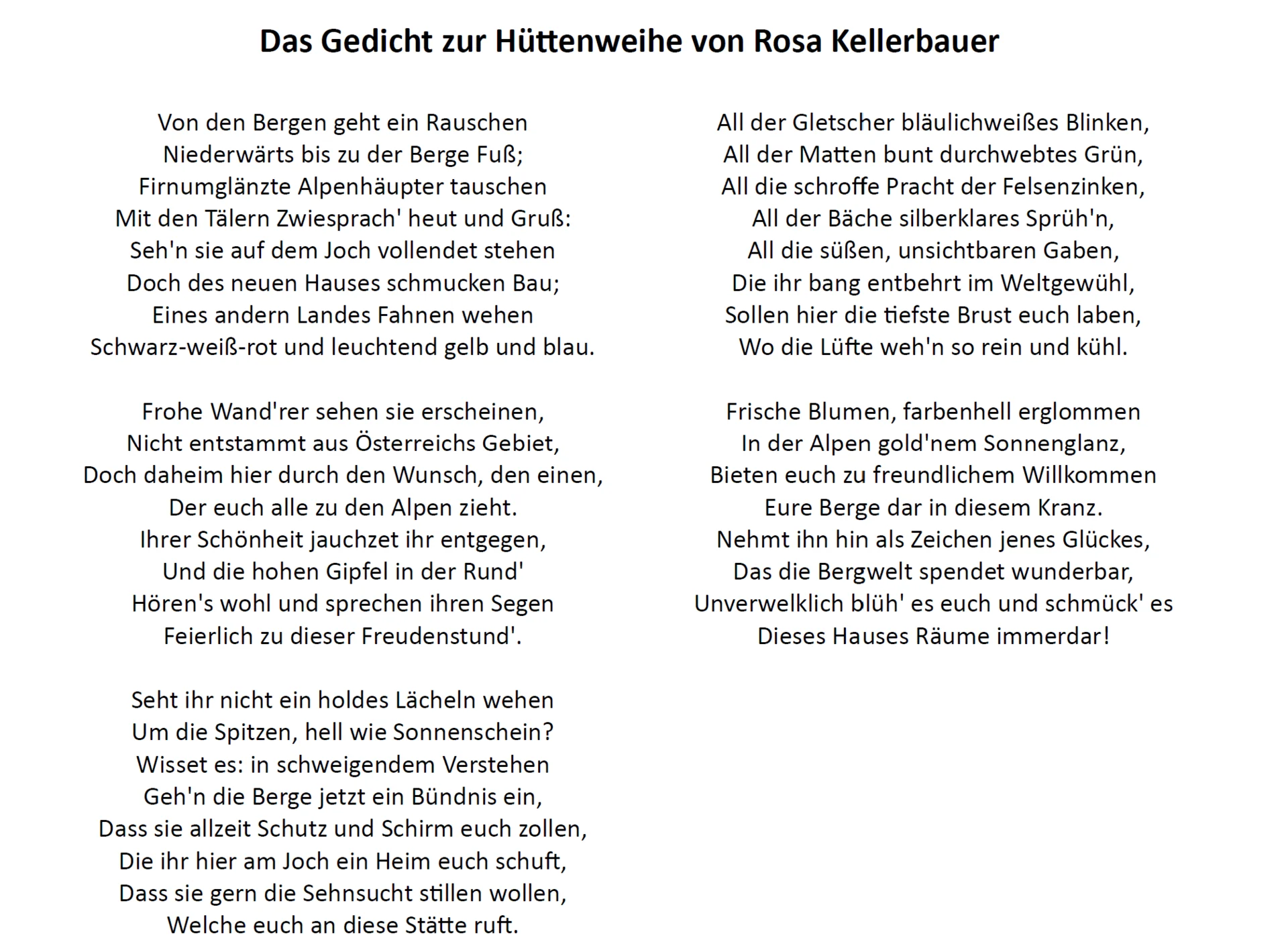 Gedicht zur Hüttenweihe von Rosa Kellerbauer | © DAV Chemnitz Archiv